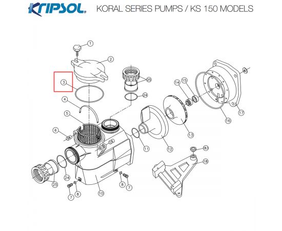 ​Уплотнительное кольцо насоса Kripsol KS (RBH0011.03R / RPUM0003.03R / 500100110003 - схема