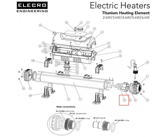 ​Тэн электронагревателя Elecro 2 кВт SP EL T12K / SP-EL-Ti2KW7T - схема