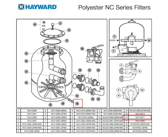 Дренажный клапан фильтра Hayward Polyester (NCX12011) - схема
