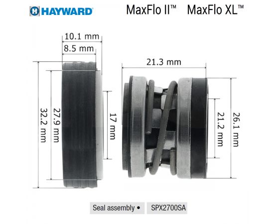 Сальник насоса Hayward Max-Flo II / Max-Flo XL (SPX2700SA) - розміри