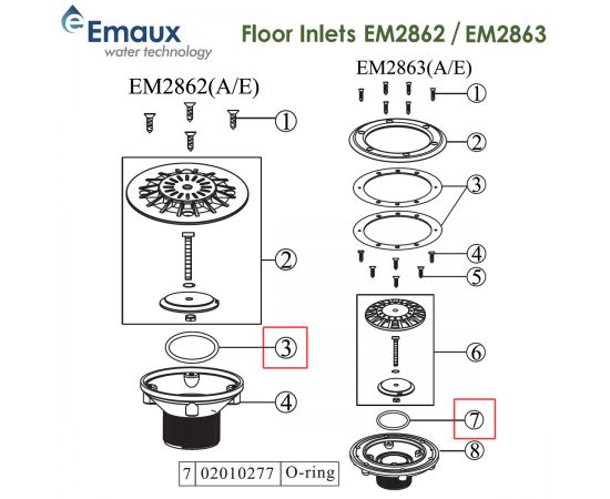 Ущільнювальне кільце донної форсунки Emaux EM2862 / EM2863 (02010277) - схема