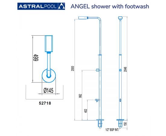 Душ для бассейна AstralPool  - Angel 52718 - размеры