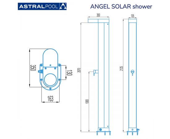 Сонячний душ для басейну AstralPool Angel Solar 56932 - розміри