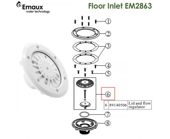 ​Решетка форсунки Emaux EM2863 (89140506) - схема