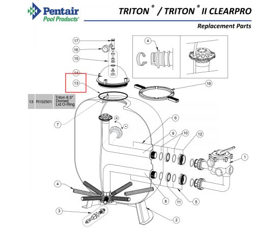 Уплотнитель крышки фильтра Pentair Triton R152501 - схема