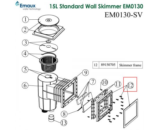 Лицевая рамка скиммера Emaux EM0130-SV (89150705) - схема