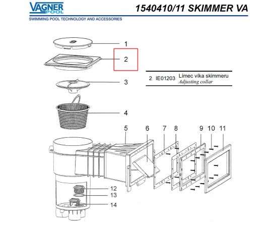 Рамка крышки скиммера Vagner Pool 1540410 / 1540411 (IE01203) - схема