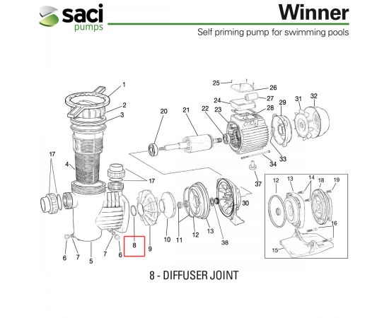 Уплотнительное кольцо диффузора насоса Saci Winner 92400033 - схема
