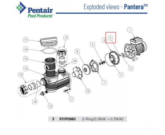 Уплотнительное кольцо насоса
Pentair Pantera R111P0960 - схема