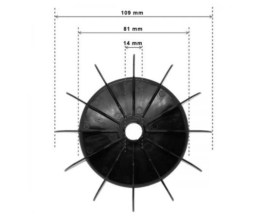 Крыльчатка вентилятора насоса Saci Optima MEC 63 (92401092) - размеры