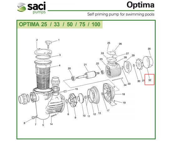 ​Крышка вентилятора насоса Saci Optima MEC 63 92401094 - схема