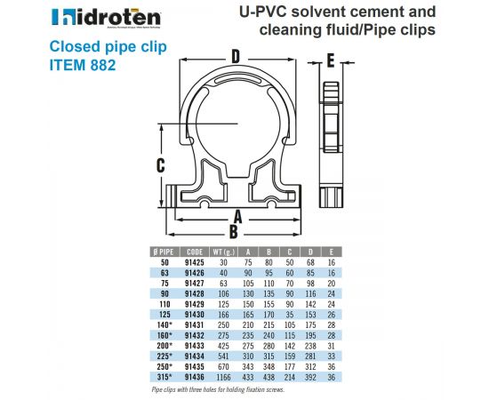 Кріплення для труб ПВХ Hidroten 1091426 63 мм - розміри