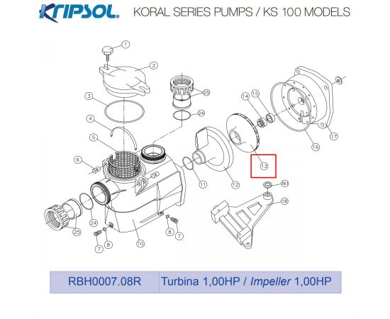 Крыльчатка насоса Kripsol KS 100 RBH0007.08R - схема