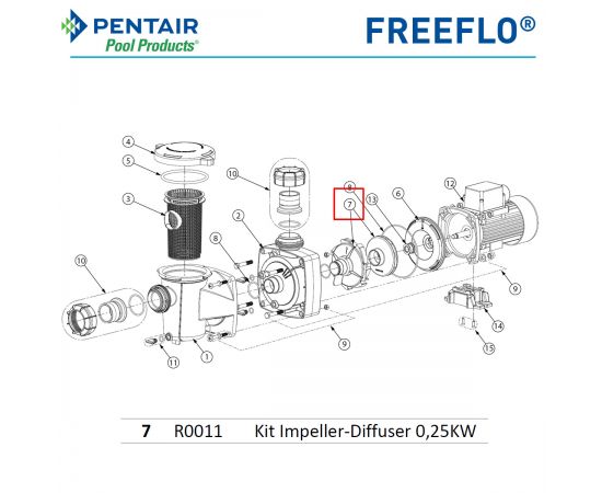 Крыльчатка + диффузор насоса 0,25 кВт Pentair FREEFLO FFL R0011 - схема