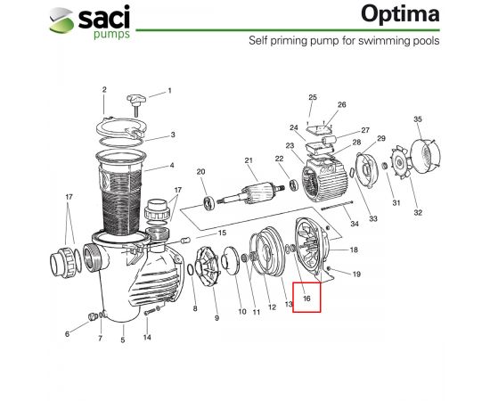 ​Защитное уплотнительное кольцо IP-55 насоса Saci Optima 92401051​ - схема 2