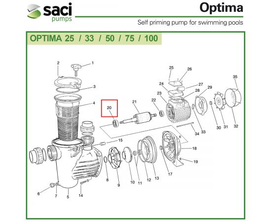 ​Підшипник двигуна насоса Saci Optima 92400116 - схема 1