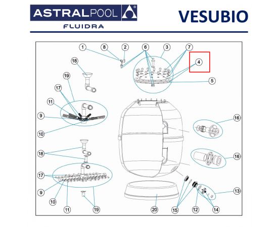 Верхня кришка​ фільтра ​AstralPool Vesubio 4404260208​ - схема