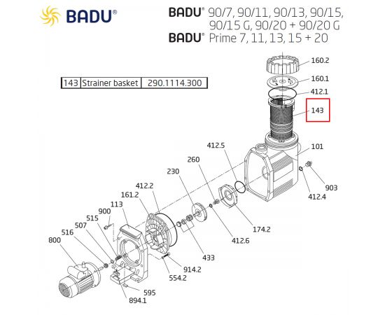​Корзина префильтра насоса Badu 90 / Prime 290.1114.300 - схема