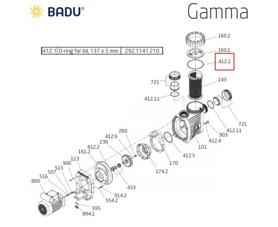 Уплотнительное кольцо насоса Badu Gamma 292.1141.210 - схема