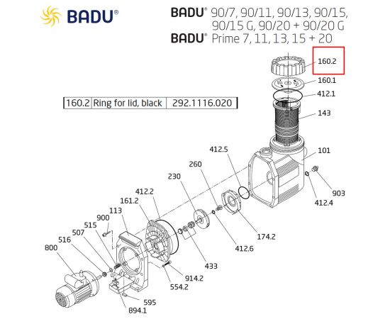 Гайка накидная насоса Badu 90 / Prime 292.1116.020 - схема