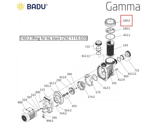 Гайка накидная насоса Badu Gamma 292.1116.020 - схема