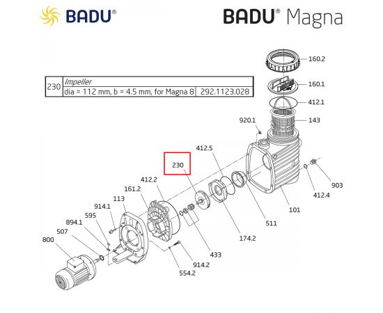 Крыльчатка насоса BADU Magna 8 292.1123.028 - схема