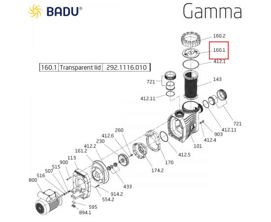 Крышка префильтра насоса Badu Gamma 292.1116.010 - схема