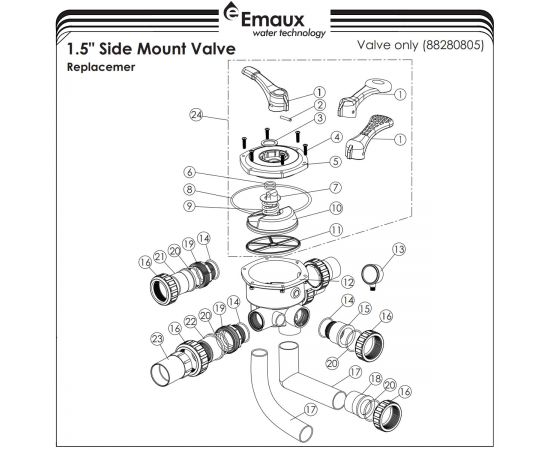 ​6-ходовий клапан Emaux MPV03/88280805 1½" - схема