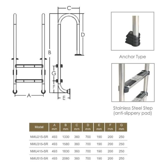 Лестница для бассейна Emaux Muro NMU515-SR AISI-316 - 5 ступеней