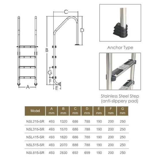 Лестница для бассейна Emaux Standard NSL315-SR AISI-316 - 3 ступени
