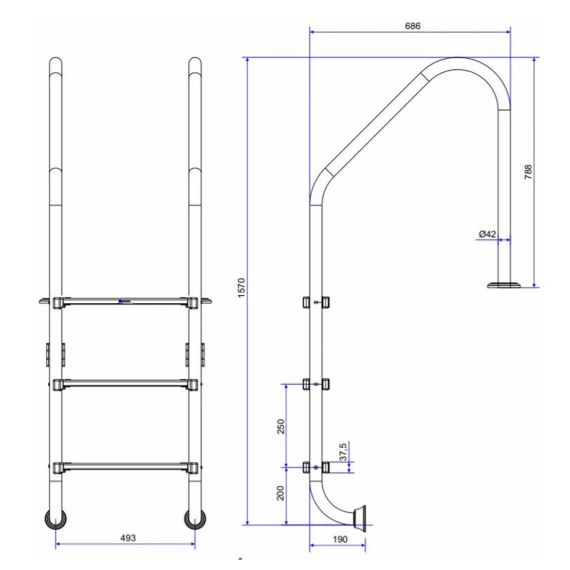 Лестница для бассейна Emaux Standard NSL315-SR AISI-316 - 3 ступени, изображение 3