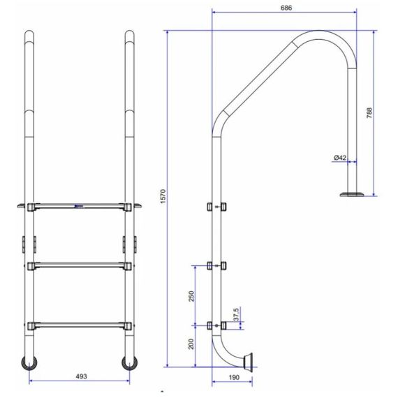 Лестница для бассейна Emaux Standard NSL415-SR AISI-316 - 4 ступени, изображение 3