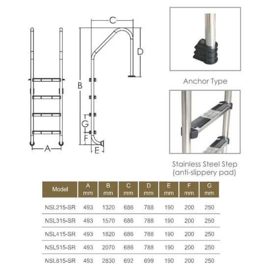 Лестница для бассейна Emaux Standard NSL515-SR AISI-316 - 5 ступеней
