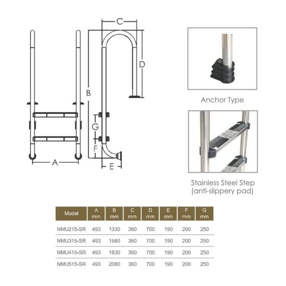 Лестница для бассейна Emaux Muro NMU415-SR AISI-316 - 4 ступени