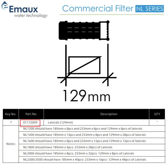 ​Сепаратор (дюза) фильтра Emaux NL0117200 129mm - размеры