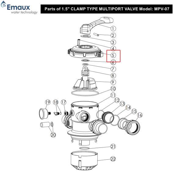 ​Кришка 6-ходового клапана Emaux MPV07 01020003 - схема