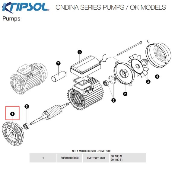 Крышка двигателя насоса Kripsol OK​ MEC 71 (RMOT0001.02R/505010102000) - схема