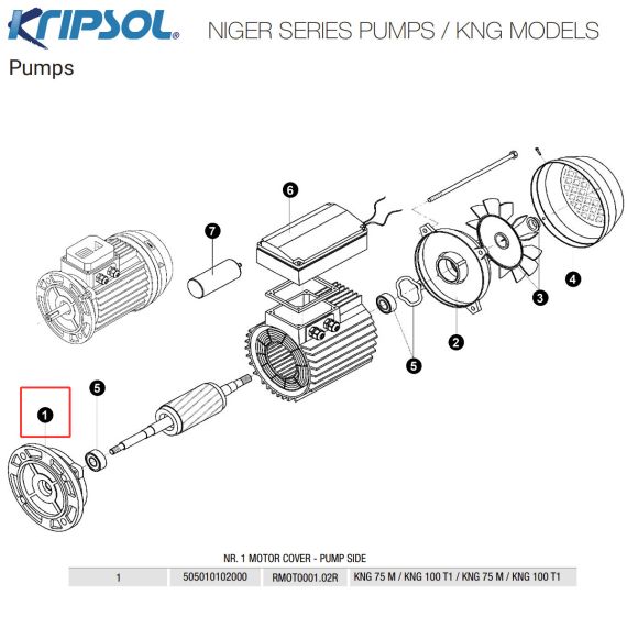 ​Крышка двигателя насоса Kripsol KNG​ MEC 71 (RMOT0001.02R/505010102000) - схема
