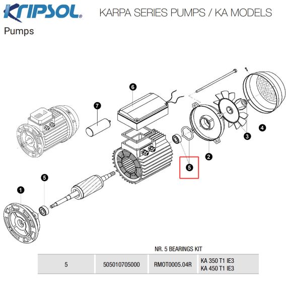 ​Подшипник двигателя насоса Kripsol KA (RMOT0005.04R/505010705000) - схема