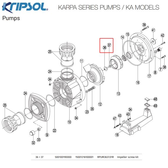 ​Винт крыльчатки насоса Kripsol KA (RPUM3637.01R/500100190000) - схема