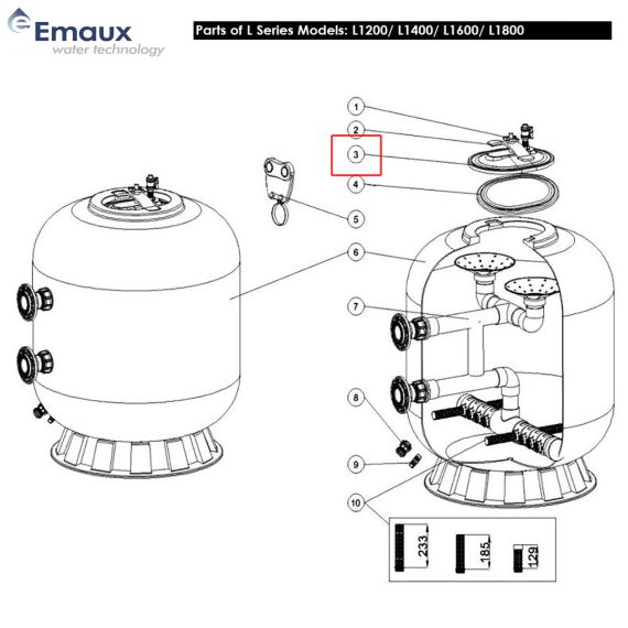 Крышка фильтра Emaux L1200-1800 (01161006) - схема