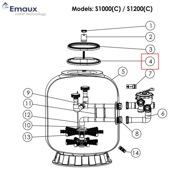 ​Крышка фильтра Emaux S1000(C) / S1200(C)​ 01161006​ - схема