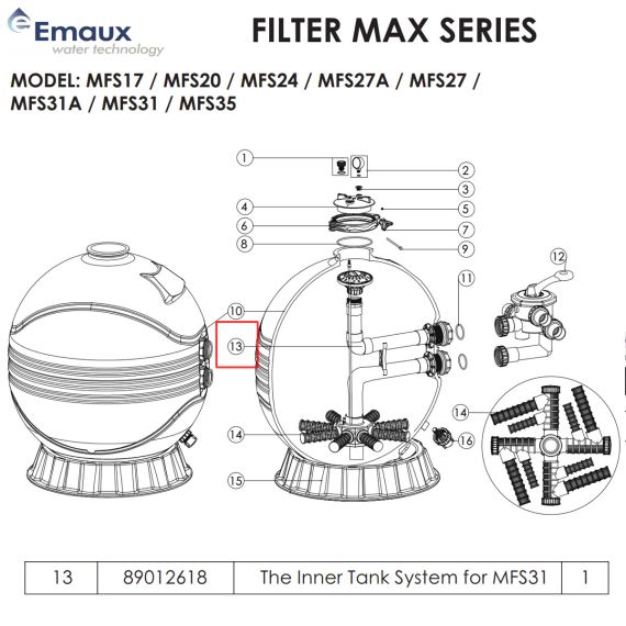 Комплект ​подключения фильтра Emaux MFS31 (89012618) - схема