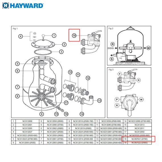 6-ходовой боковой клапан 2"​ Hayward Side NCX07021 - схема
