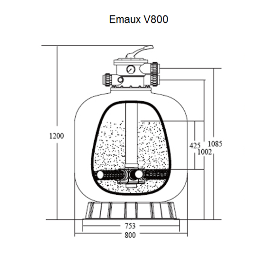 Габаритные размеры фильтра Emaux V800 - 24,9 м³/ч