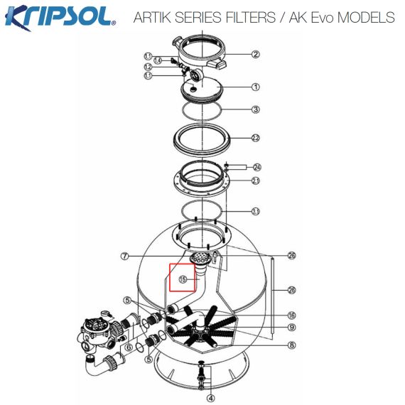 ​Адаптер коллектора фильтра Kripsol Artik AK Evo RRFI0015.04R/500204107100 - схема