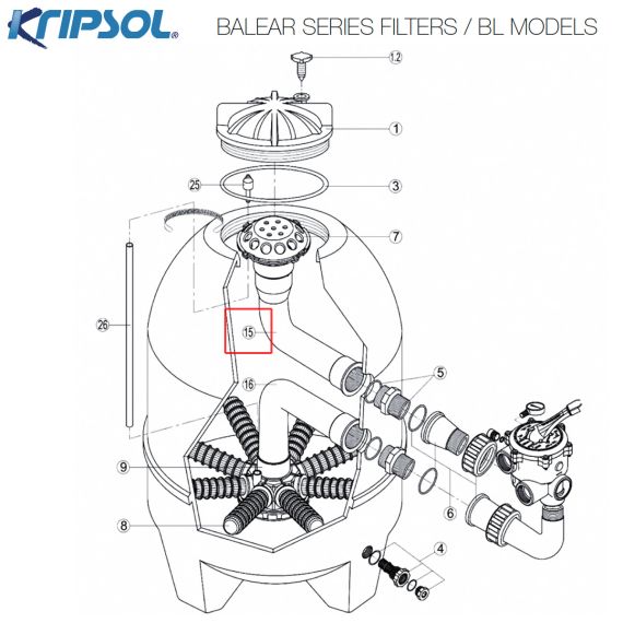 ​Адаптер коллектора фильтра Kripsol Balear BL RRFI0015.04R/500204107100 - схема