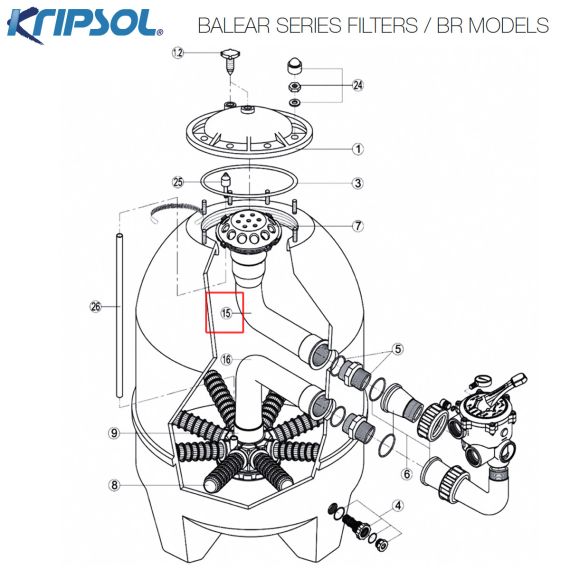 ​Адаптер коллектора фильтра Kripsol Balear BR RRFI0015.04R/500204107100 - схема
