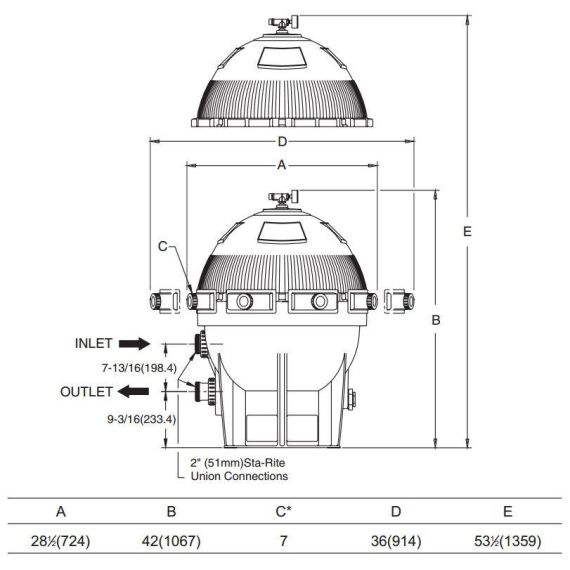 Диатомовый фильтр Pentair Sta-Rite S7MD72 - габаритные размеры