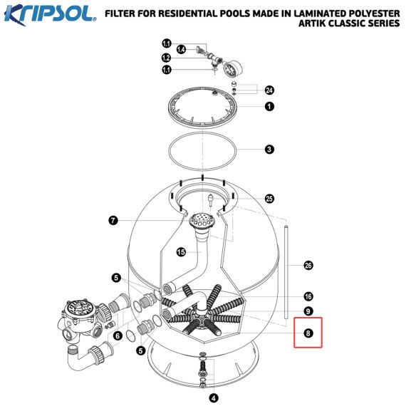 ​​Сепаратор фільтра Kripsol RRFI0008.02R/RFD0113.00R/500201130000 210 мм​ - схема